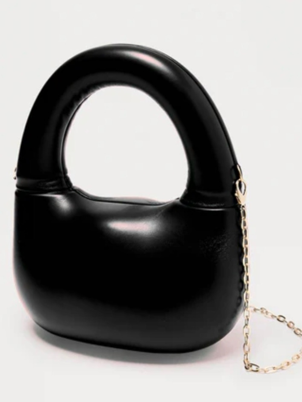 Mini Black Faux Leather Clutch with Sculpted Handle, Gold Bag Chain Included EUC - Picture 6 of 6